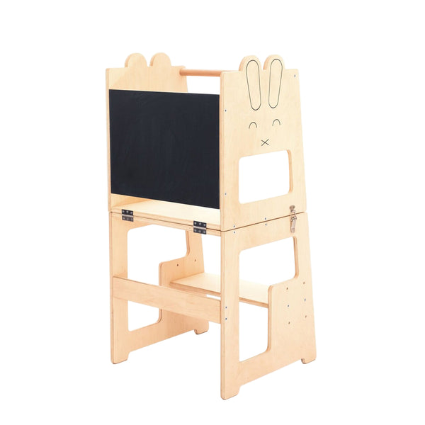Learning Tower 3-in-1 – Foldable Wooden Step Stool with Chalkboard and Desk